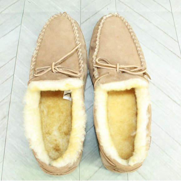 LL Bean Brown Suede Wicked Good Shearling Lined Moccasin Slippers Size 13 M - Picture 7 of 9
